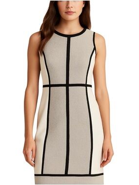 Ann Taylor cream/black Dress, size 6, never worn, back zip, lined, knee length